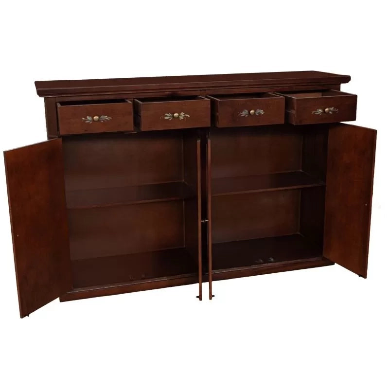 Madia credenza legno 4 porte 4 cassetti tinta noce decorata 160x40x110 - Mobili 2G