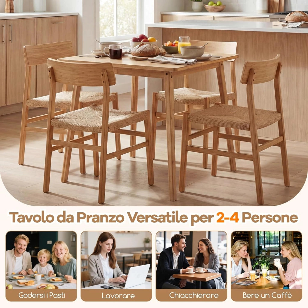 Tavolo da Pranzo in Bambù Ecologico per 4 Persone, Tavolo da Cucina Quadrato, Scrivania Stile Moderno, Tavolino per Spazi Piccoli, Sala da Pranzo, Soggiorno e Appartamento, 70 x 70 x 74,5 cm