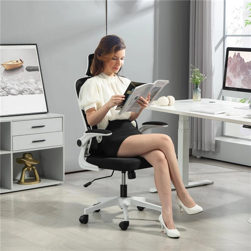 SEDIA DA UFFICIO REGOLABILE E RECLINABILE CON POGGIATESTA RIMOVIBILE, IN TESSUTO A RETE, 60X59X114-122 CM, NERO