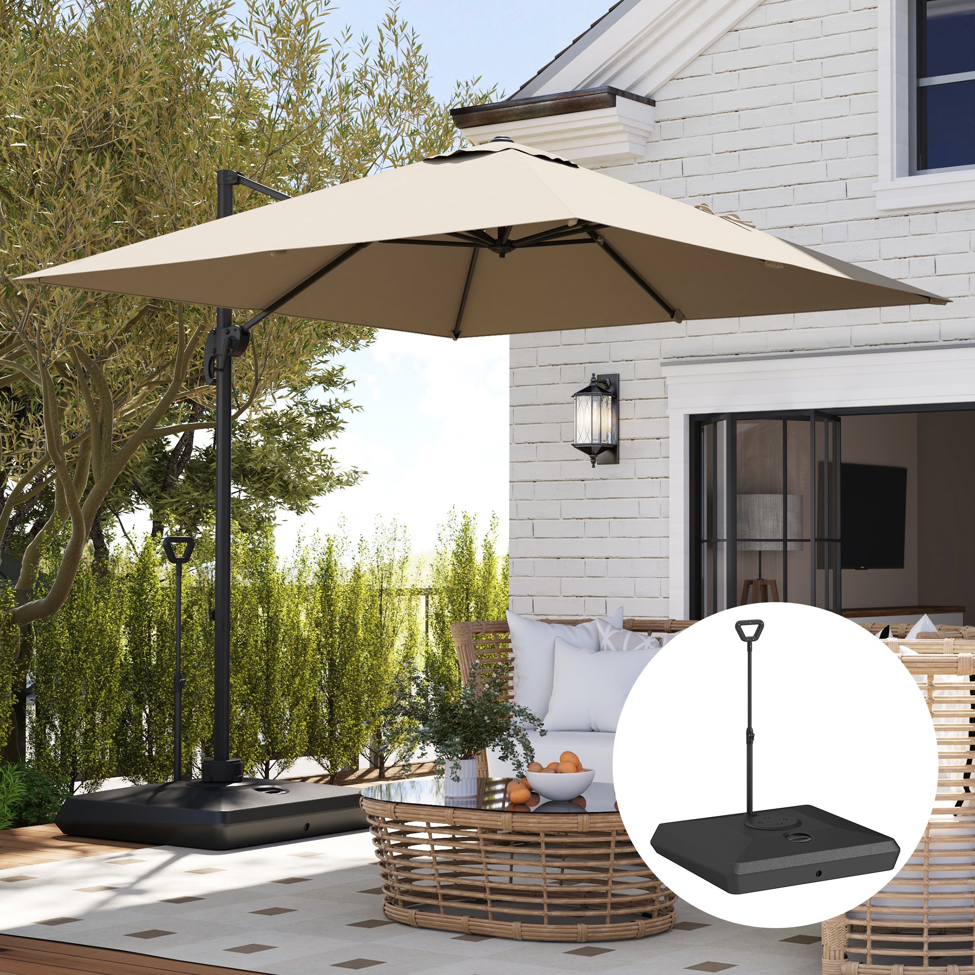 Base per Ombrellone a Sbalzo 95x95x117 cm Riempibile con Acqua o Sabbia in HDPE Nero