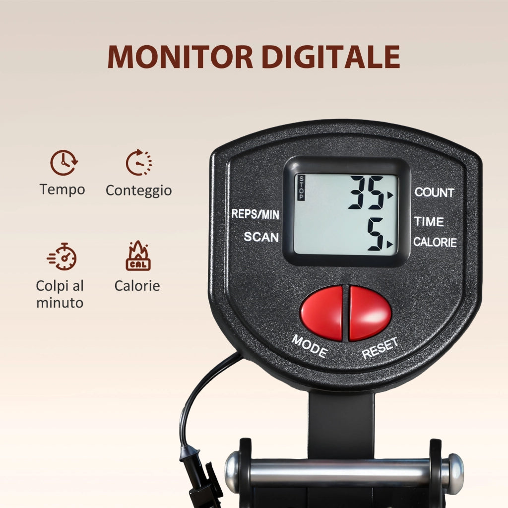 Vogatore Pieghevole con Monitor LCD e Sedile Imbottito. Resistenza a Elastico. Capacit¨¤ 150 kg