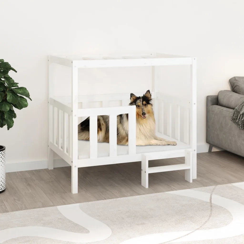 Cuccia per Cani Bianca 105,5x83,5x100 cm Legno Massello di Pino 822388