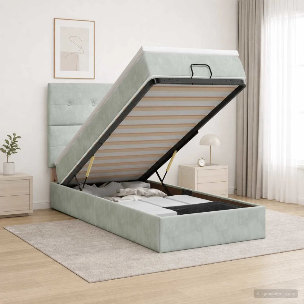 Letto ottomano con materasso Grigio Chiaro 80 x 200 cm Velluto 3457683