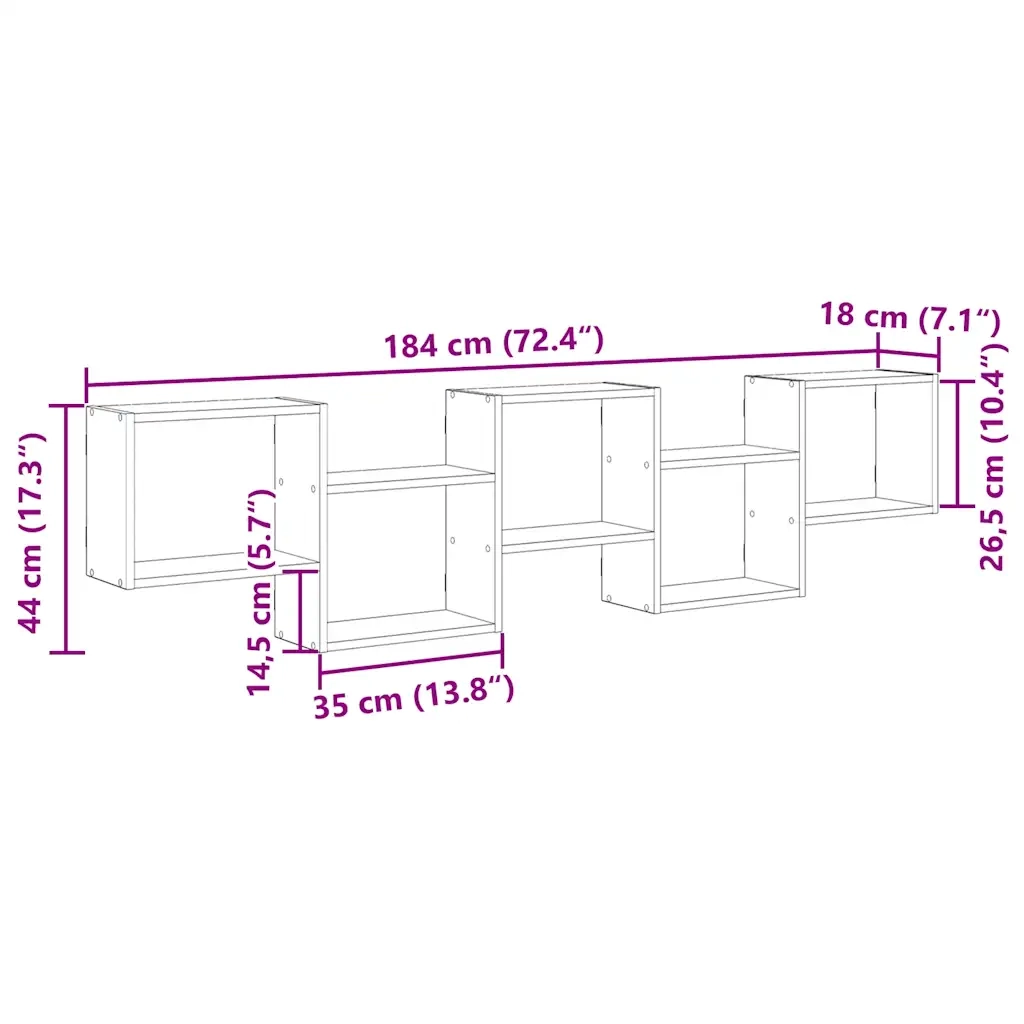 Mensola a Cubo da Parete 5 Scomparti Truciolato Sonoma Grigio 860000