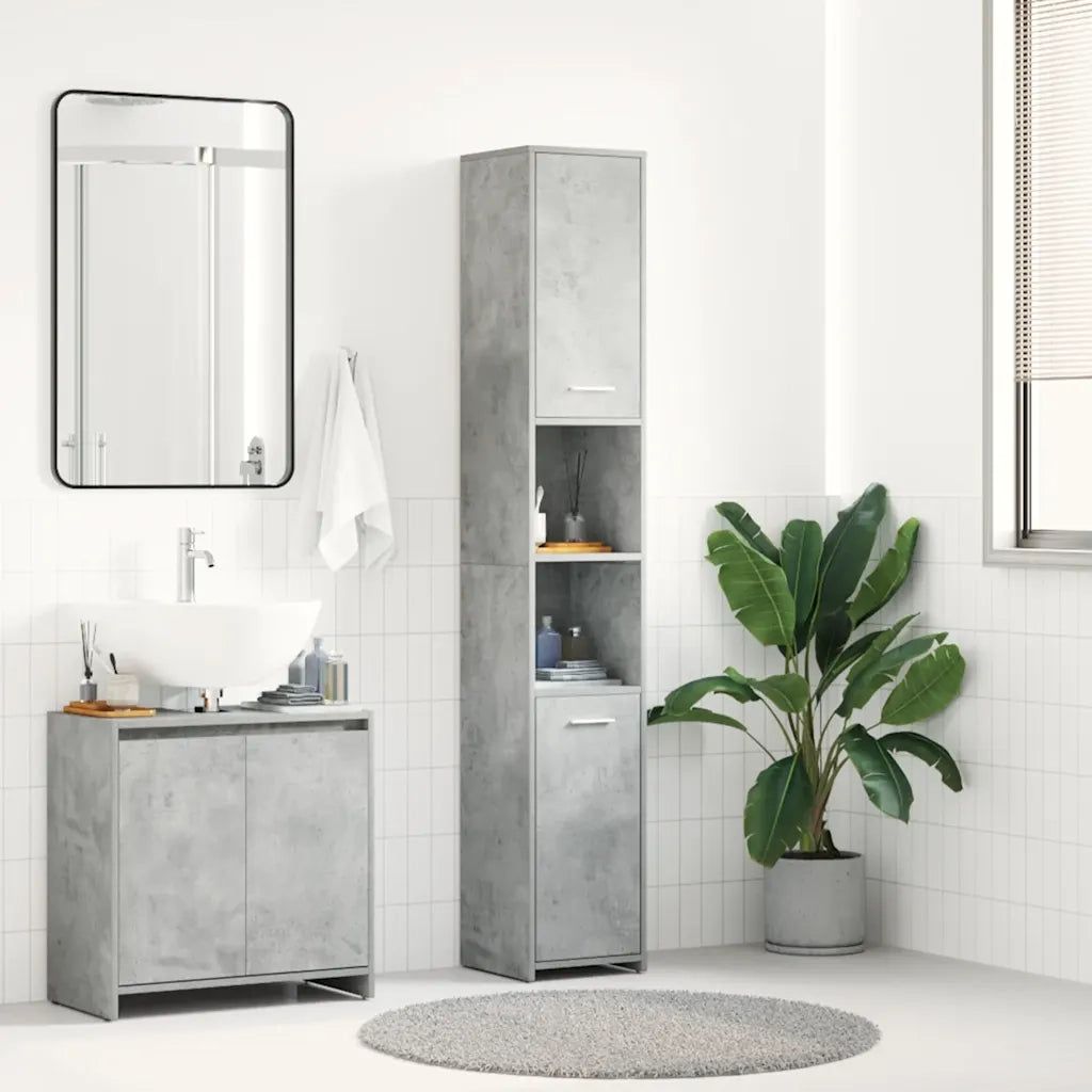 Mobile da Bagno | Armadio da bagno Grigio Cemento 30x30x183,5 cm Legno tecnico