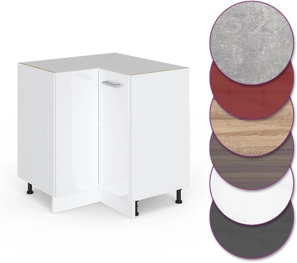 Mobile ad angolo cucina R-Line, Bianco lucido, 75.6 cm senza piano di lavoro, per la libera combinazione all'interno di sistemi cucina modulari