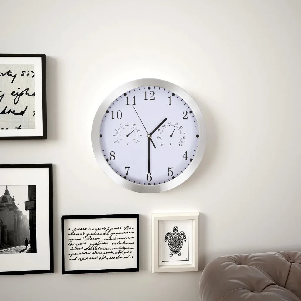 Orologio da Parete al Quarzo Igrometro Termometro 30 cm Bianco 50623