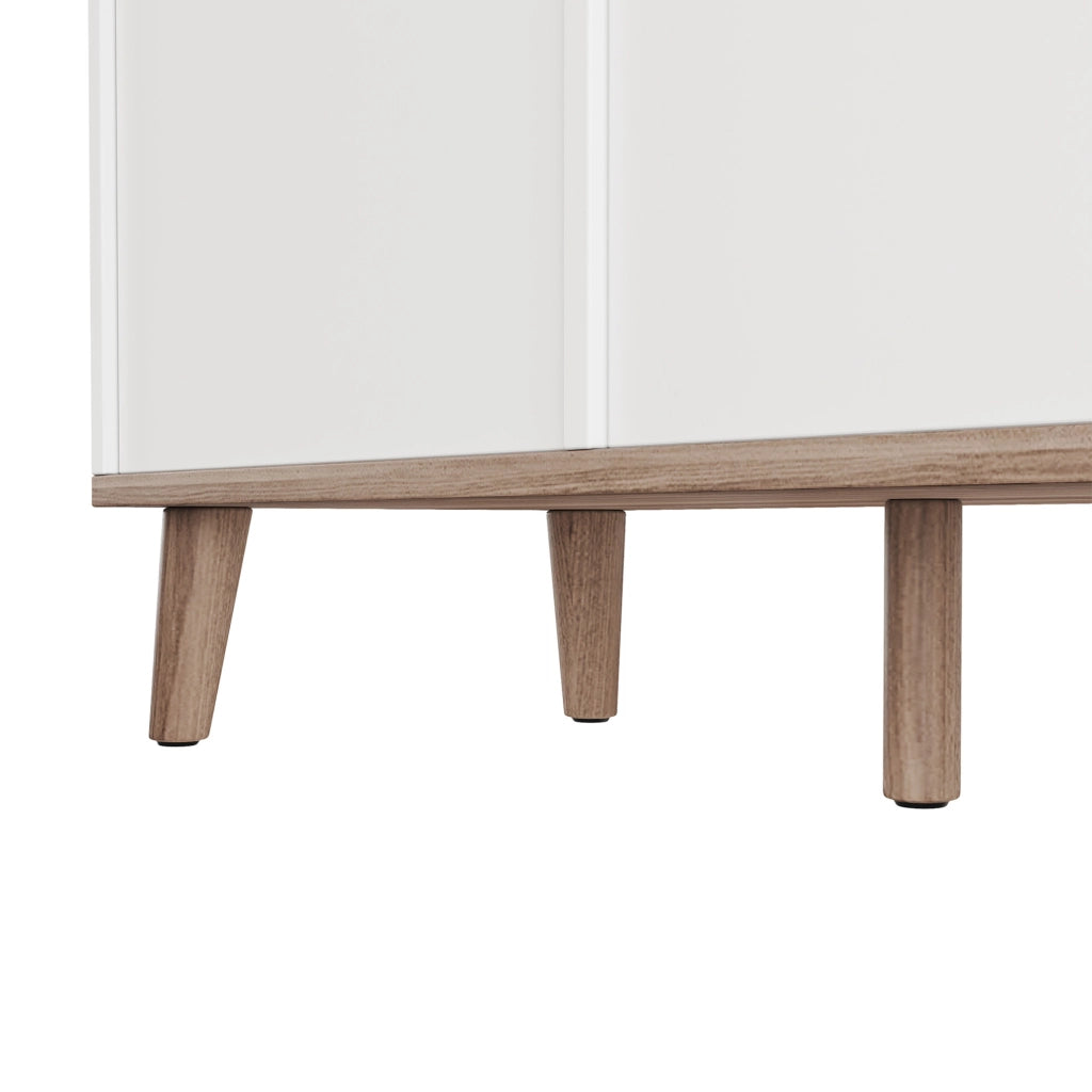 Mobile TV 160x40x52 cm con luci LED RGB e ante scorrevoli; in MDF e truciolare; bianco e noce scuro