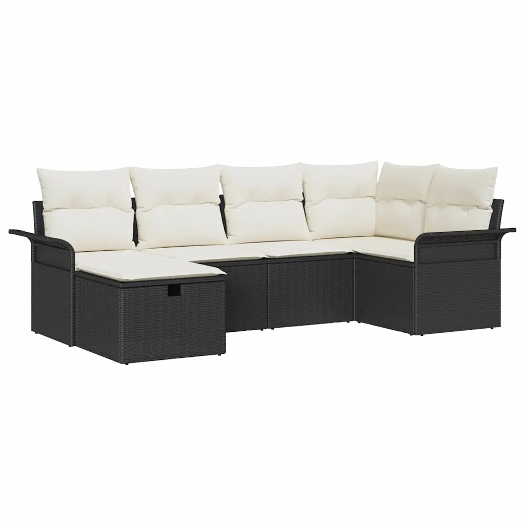 Set Divano da Giardino 6 pcs Nero e Crema polyrattan 3358876