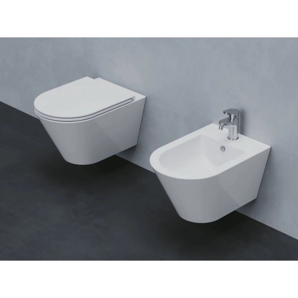 Coppia Di Sanitari Azzurra Ceramica Sospesi Senza Brida Bianco Lucido "Forma"