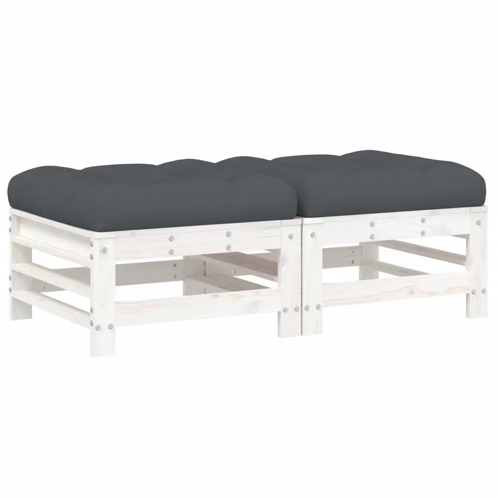 Sedia da giardino-Poggiapiedi Giardino con Cuscini 2pz Legno Massello Pino Bianco 211241