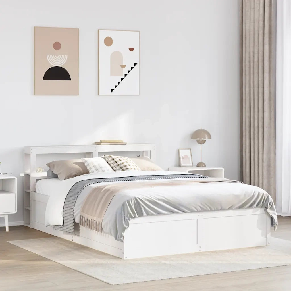vidaXL Giroletto con Testiera Bianco 140x190 cm in Legno Massello Pino