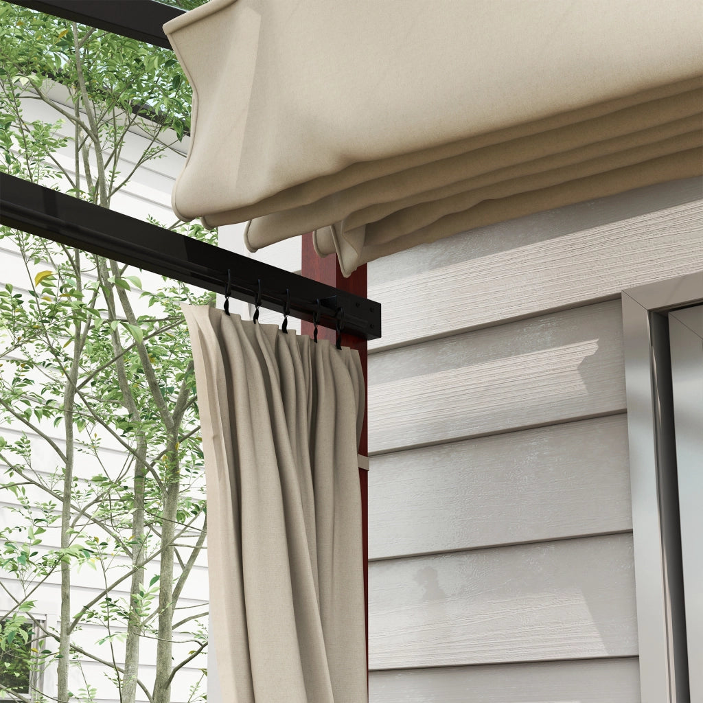 Pergola con Tende Laterali e Tetto Retrattile ¨C Zephmum ¨C Crema, Alluminio e Metallo, 345x300x215-255 cm