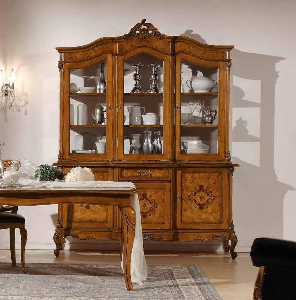 Cristalliera in legno 3 porte 1 cassetto impero noce bassano 179x61xh230 - Mobili 2G