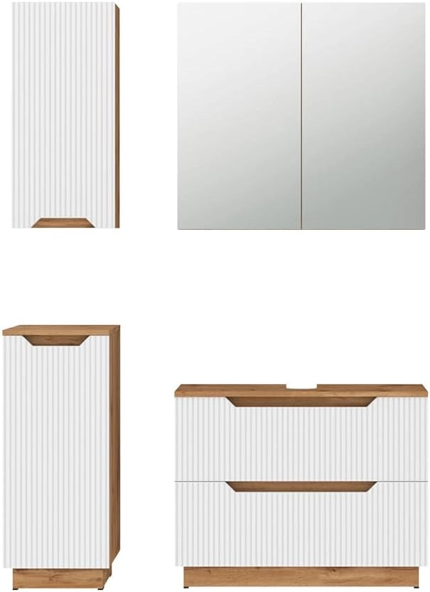 Set di mobili da bagno Lotta, Rovere/bianco a strisce, 4 parti