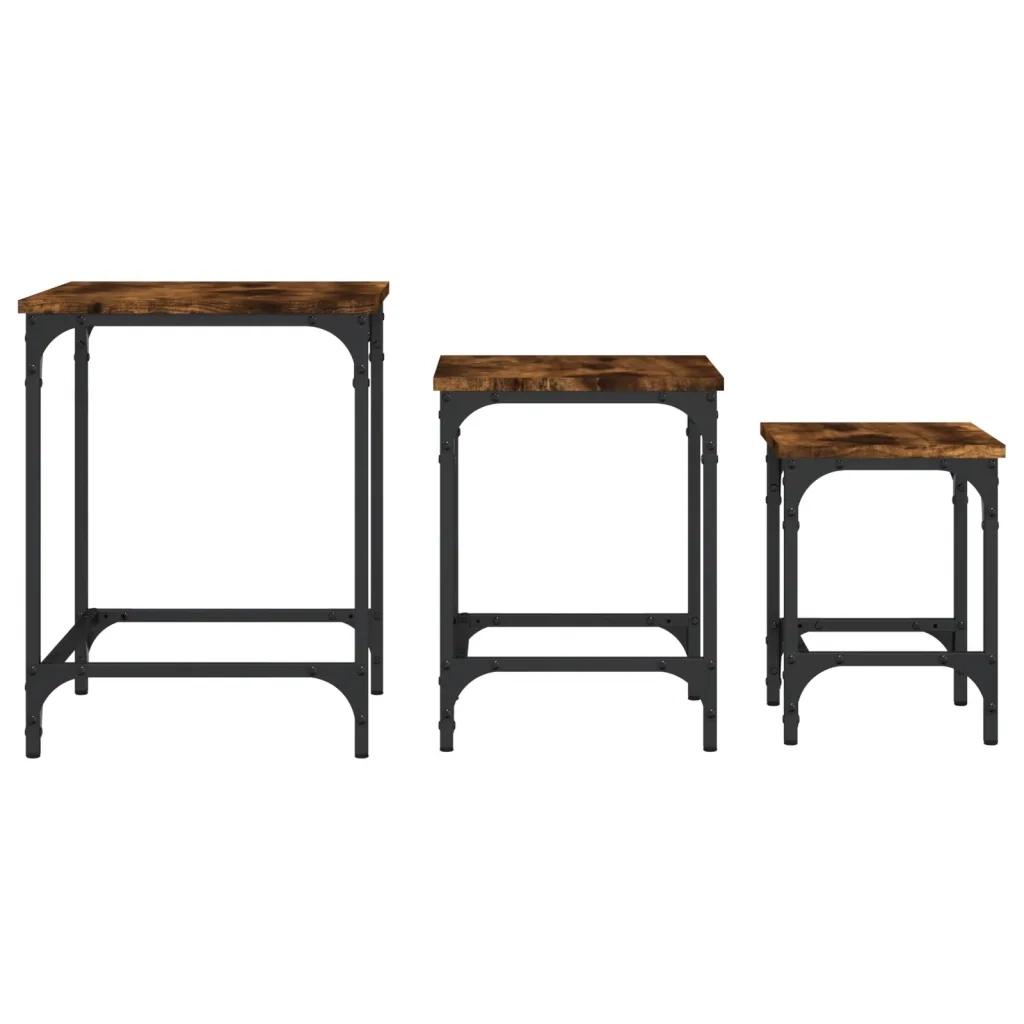 Tavolini Impilabili 3 pz Rovere Fumo in Legno Multistrato 838930