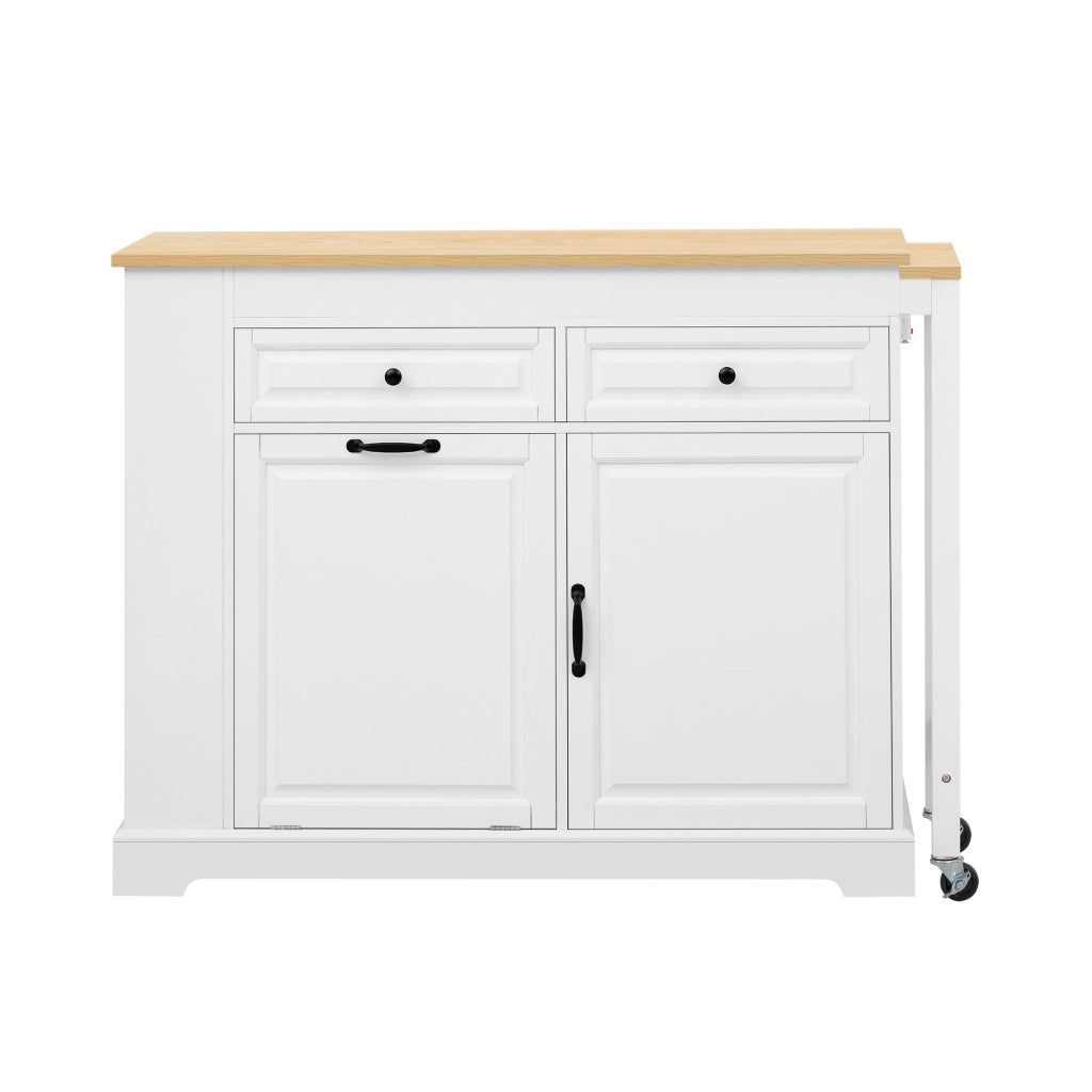 Mobile contenitore con 2 cassetti e piano estraibile per cucina; in MDF; 112-180x45x92 cm; bianco