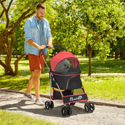Carrello pieghevole 2 in 1 per cani e gatti con sacca rimovibile in tessuto Oxford rosso 82 × 49,5 × 98 cm