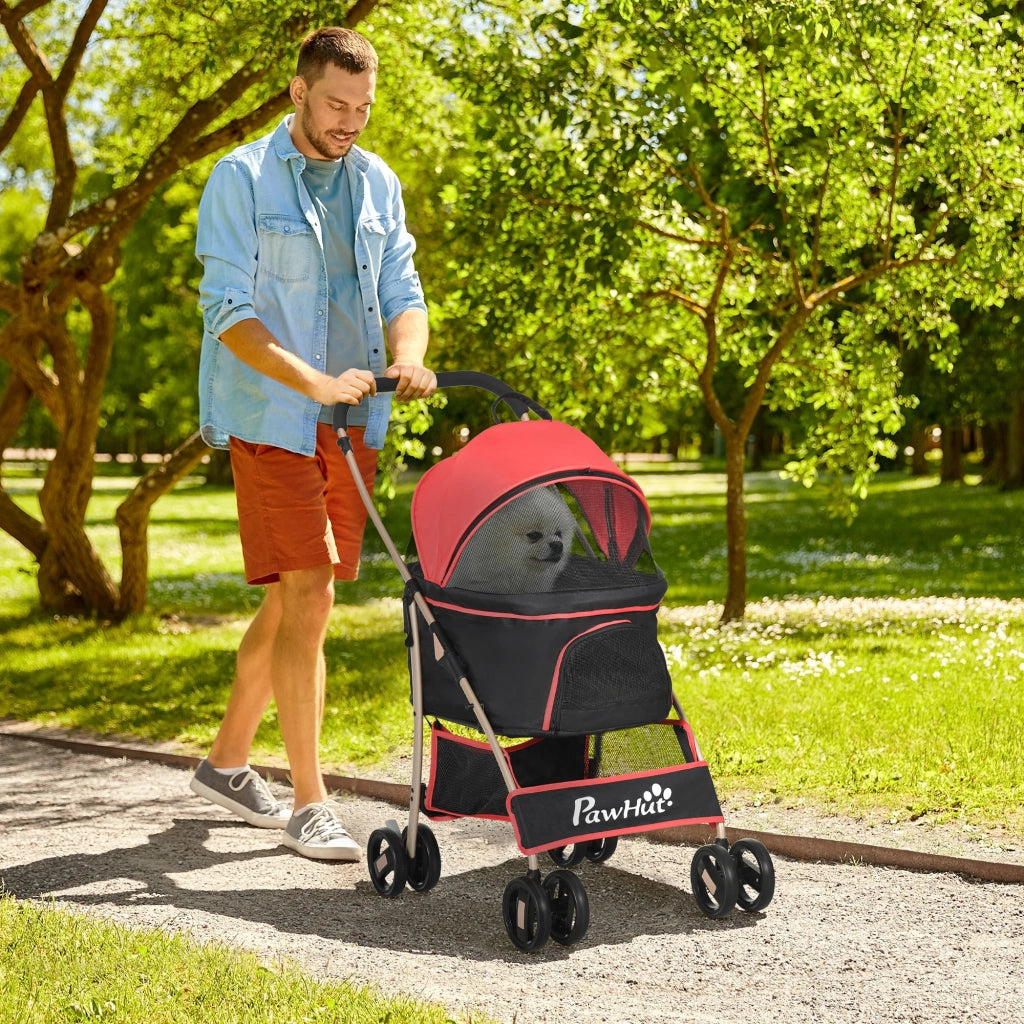 Carrello pieghevole 2 in 1 per cani e gatti con sacca rimovibile in tessuto Oxford rosso 82 × 49,5 × 98 cm