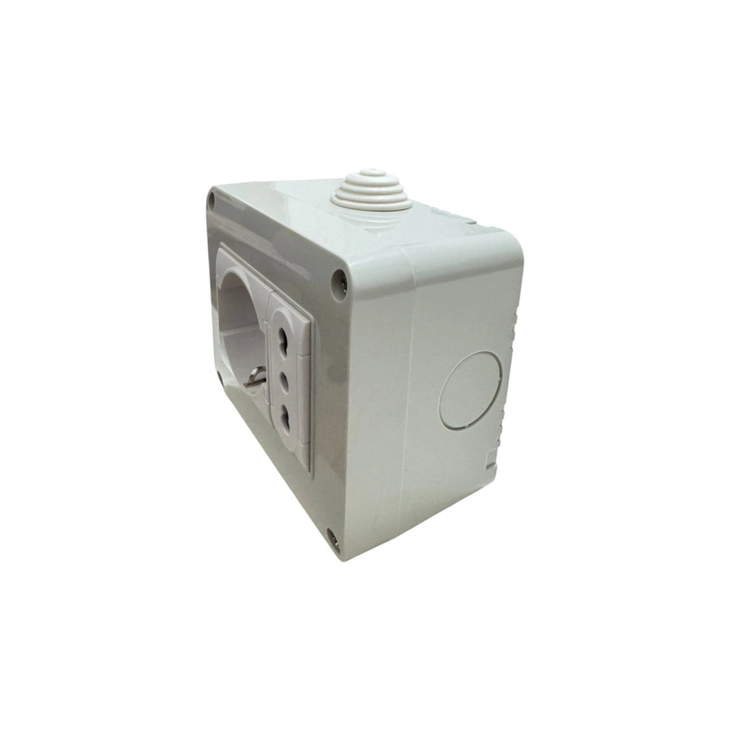 Cassetta elettrica pronta all'uso per interni IP40 presa 1 Schuko + 1 Bipasso