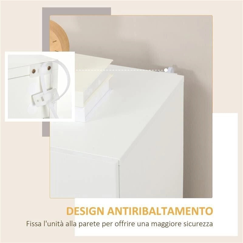 MOBILETTO MULTIUSO IN TRUCIOLATO BIANCO A 3 LIVELLI CON RIPIANO REGOLABILE SU 3 LIVELLI, 70X40X88 CM
