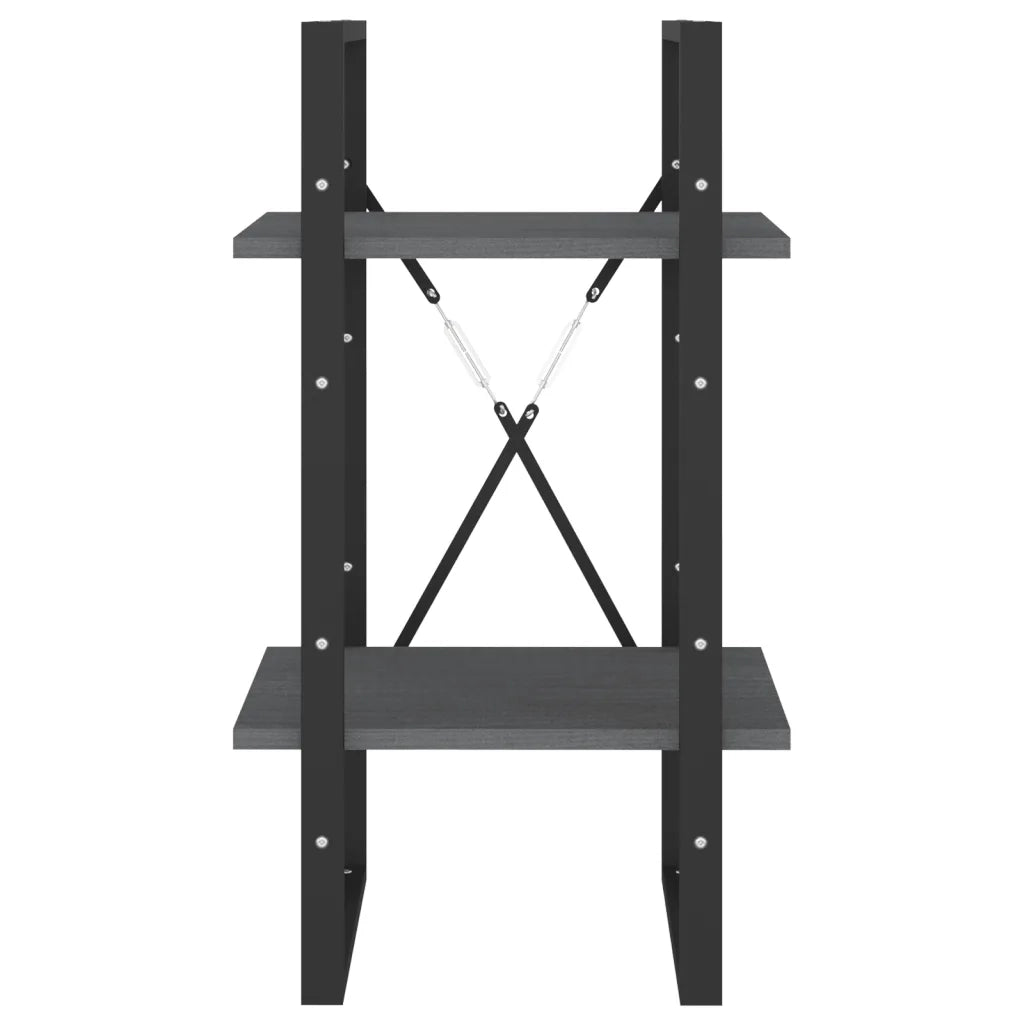 Libreria a 2 Ripiani-Scaffale per Libri-Mobile di Stoccaggio Grigia 40x30x70 cm in Massello di Pino