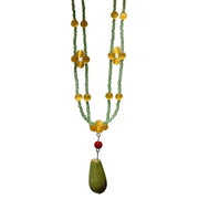 Collana vintage con perline a goccia in ceramica verde
