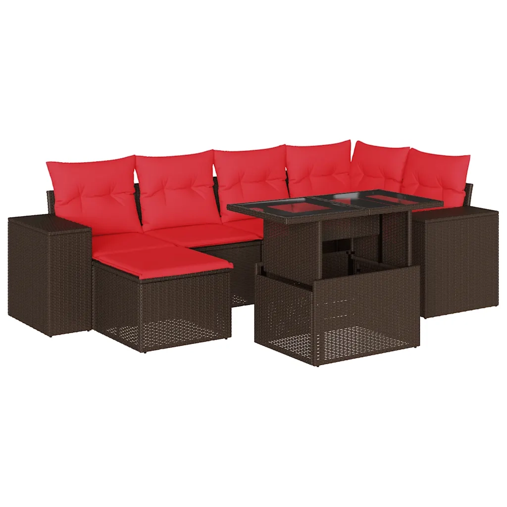 Set Divani da Giardino 7 pz con Cuscini Marrone in Polyrattan 3269314