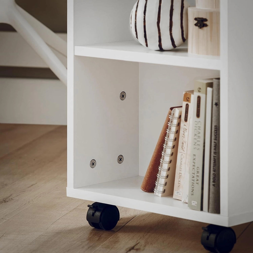 Cassettiera Ufficio da Scrivania Porta Stampante su Ruote Schedario da Ufficio con Ripiani Regolabili Mobiletto Portaoggetti Mobiletto Salvaspazio Bianco 60x35x75cm FBT68-W