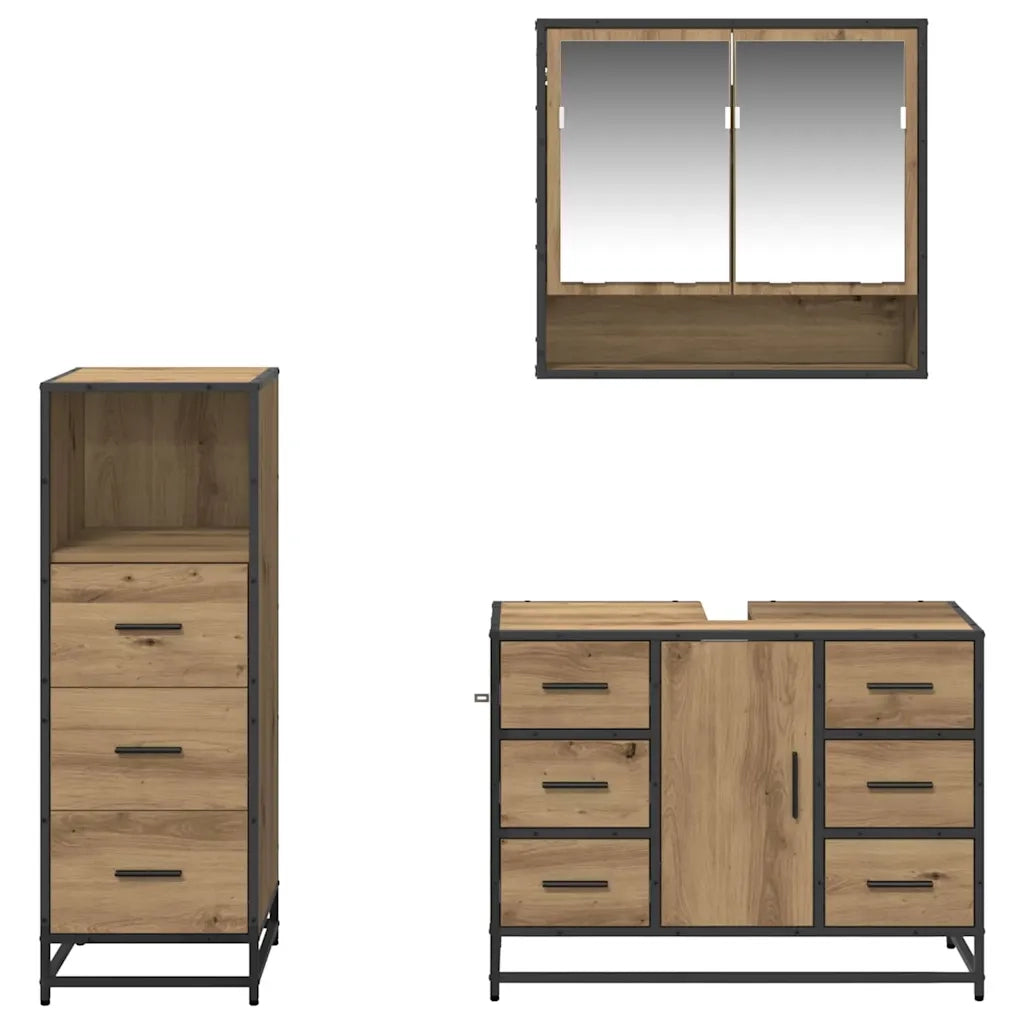 Set di mobili per il bagno 3 pz Rovere artigianale 3402495