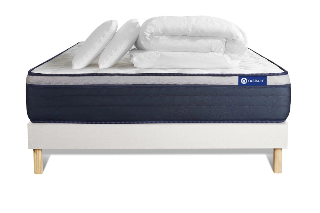 Pacchetto letto completo - Materasso 200x200cm + Box spring con doghe (kit) + 2 cuscini + Piumino - Actilatex Max
