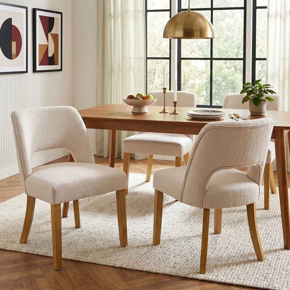 Sedie da Pranzo in Tessuto di Lino ¨C Xylo ¨C Beige, Gambe in Legno Massello, Stile Moderno
