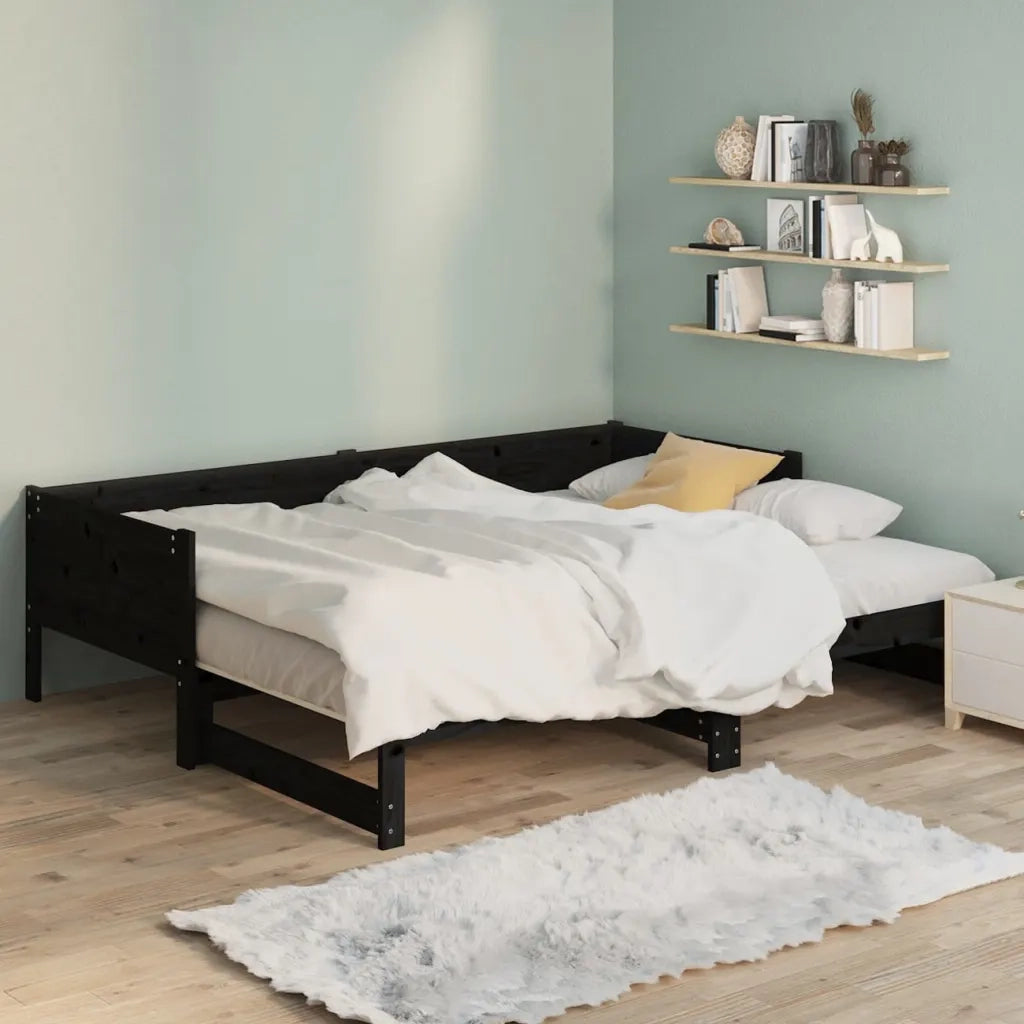 Dormeuse Estraibile Nera in Legno Massello di Pino 2x(90x190)cm 820266