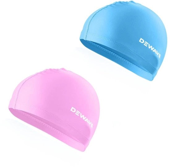 Due paia di cuffie da bagno elastiche, realizzate in tessuto di poliestere, cuffie da bagno comode e soffici, universali, per ragazzi e ragazze, adatte per capelli lunghi e corti.