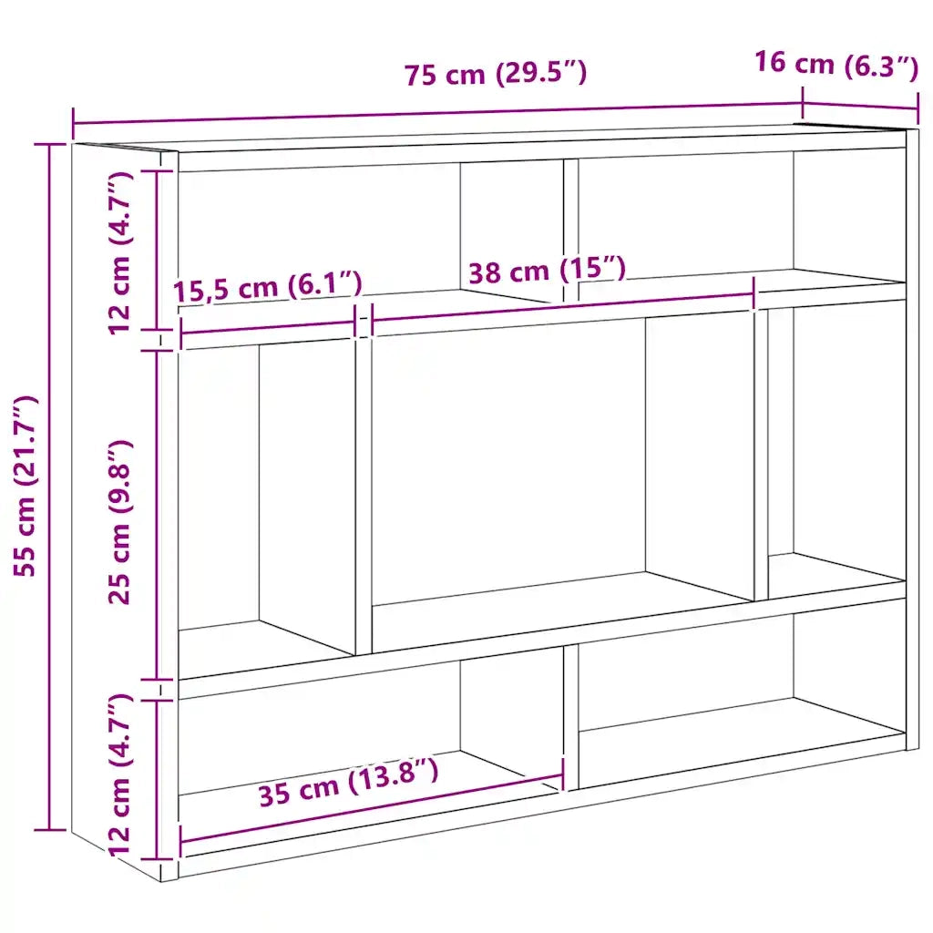 Mensola da parete in rovere nero 75x16x55 cm in legno ingegnerizzato 862047