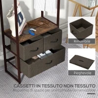 Appendiabiti da Terra con Asta, 3 Cassetti e Ripiani, in Legno MDF e Acciaio, 58.5x30x178 cm, Marrone
