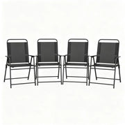 Set 4 sedie da giardino pieghevoli in acciaio e textilene nere; 65x60x94 cm