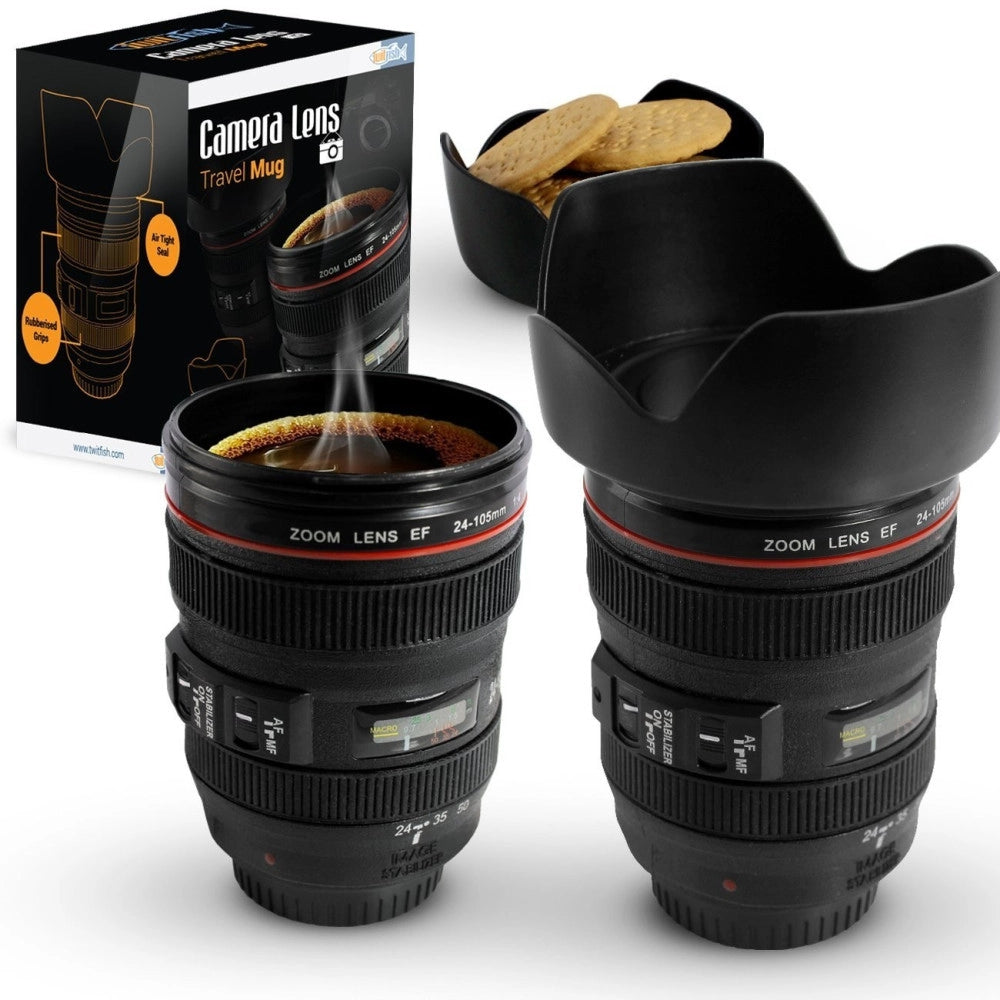 Trade Shop - Tazza Per Bevande A Forma Di Obiettivo Di Macchina Fotografica Con Coperchio -