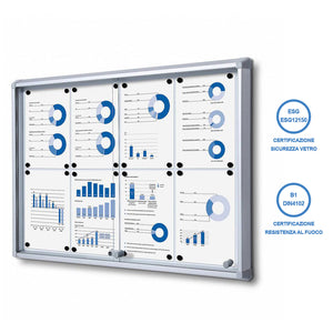 Bacheca con Ante Scorrevoli 94X67,5X5,9 cm in Alluminio Fondo Magnetico Silver