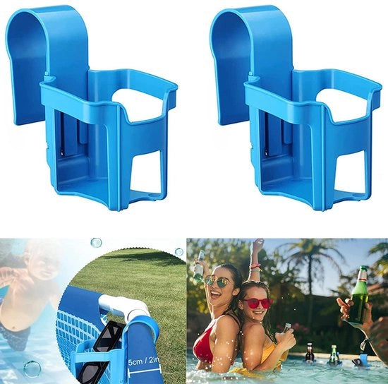 Due pezzi - Becheriera per piscina - Accessori per piscina - Piscina a terra - Adatto a piscine a terra con stanghe rotonde da 5 cm o inferiore - Blu - 14*9*7 cm