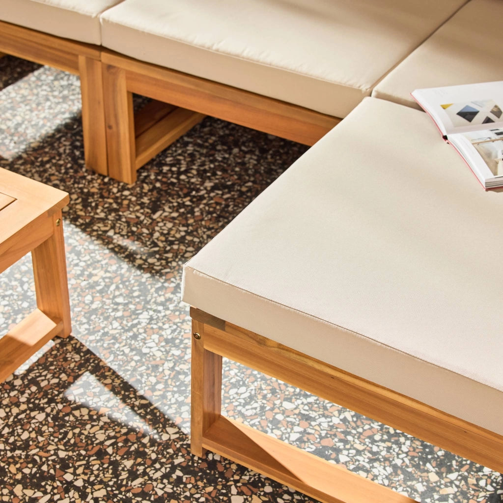 Salotto da giardino modulare in legno di acacia e tessuto beige, 4