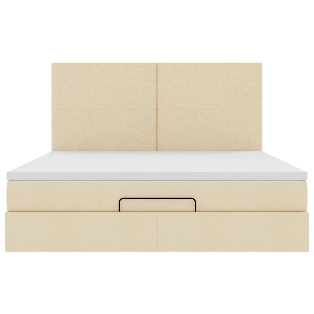 Struttura Letto Pouf con Materasso Crema 180x200 cm in Tessuto