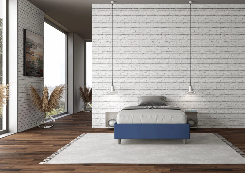 Letto 1 Piazza E Mezzo 120x190 cm Senza Rete Senza Testata Imbottito in Similpelle Azelia Blu