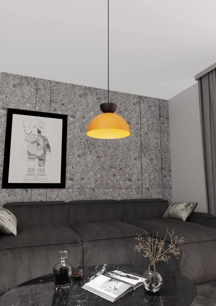 Lampadario Minimal Efesto Acciaio Nero Arancione 1 Luce Gx53 Ip20