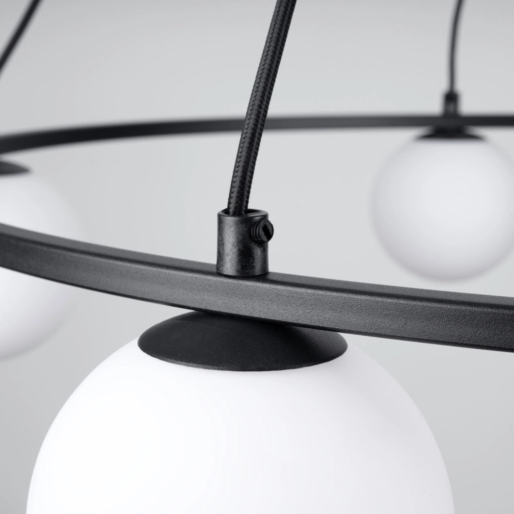 Lampada da soffitto moderna in acciaio e vetro nero YOLI a 5 luci French Sky, 80 cm