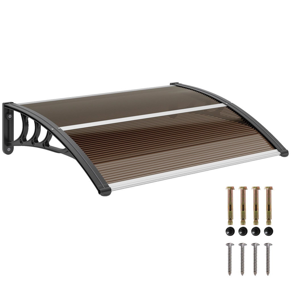 Pensilina da Esterni Impermeabile e Anti-UV, in PC, PP e Alluminio, 75x100x23 cm, Marrone e Nero