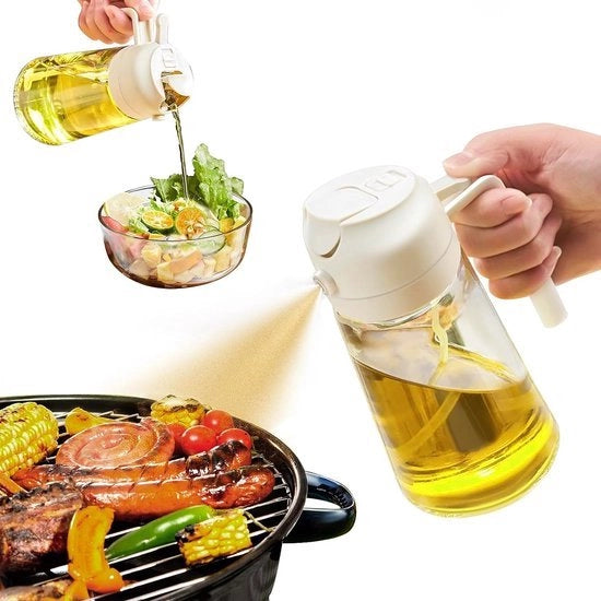 Olio spruzzatore da cucina, flacone 2 in 1 per dispensatore di olio, 17oz/500 ml, fusto di vetro premium, mister per oli alimentari per frittura ad aria, insalate, frittura, barbecue