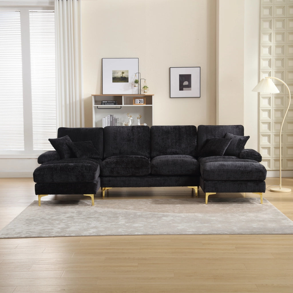 DIVANO SEZIONALE U 272x136x88 cm Chenille Nero