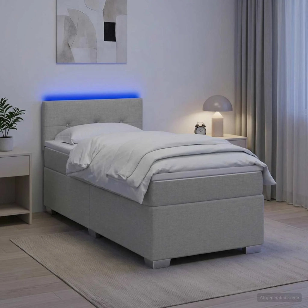 Letto con Box Spring, Materasso e LED Grigio Chiaro 90 x 190 cm 3451833