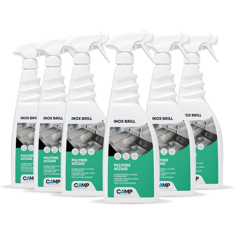 Kit 6 inox brill da 750 ml pulitore lucidante e protettivo per superfici in acciaio